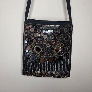 NWOT BLACK CLOTH MIRRORED BAG